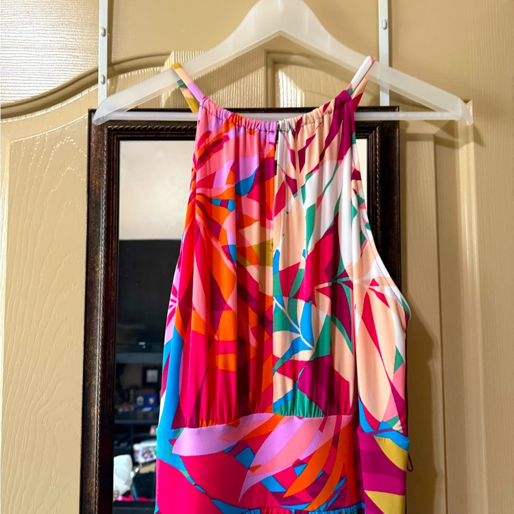 Tropical, print, maxi dress, spaghetti, straps, unknown bra size extra large